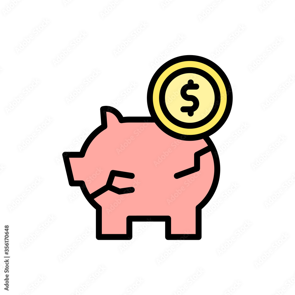 Poster piggy bank dollar coin icon. simple color with outline vector elements of bankruptcy icons for ui an