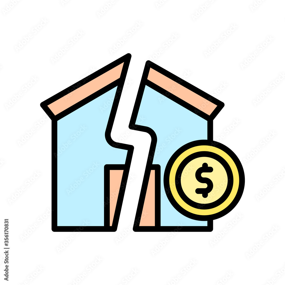 Poster house broken icon. simple color with outline vector elements of bankruptcy icons for ui and ux, webs