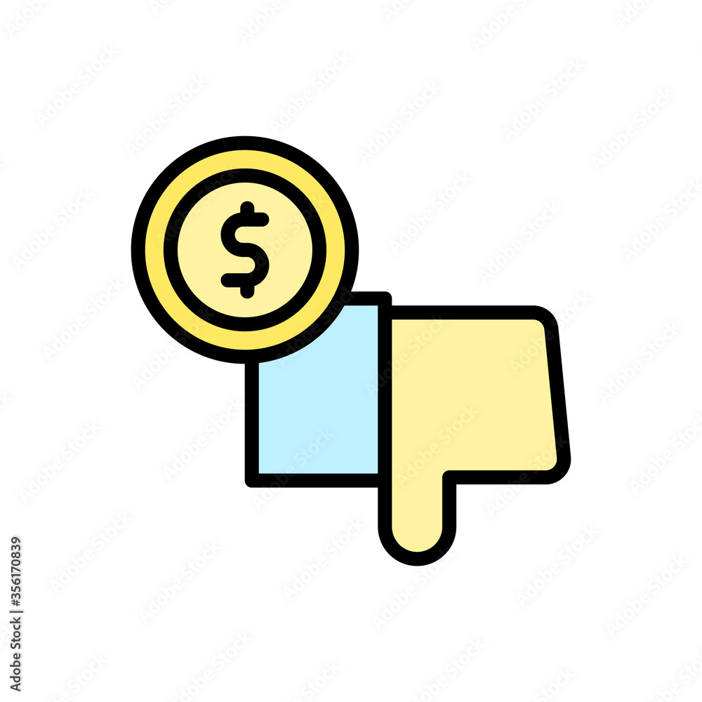 Poster hand coin dislike dollar icon. simple color with outline vector elements of bankruptcy icons for ui 
