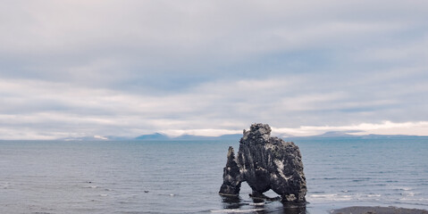 Hvitserkur basalt mountain rock on the east coast in Iceland. Peninsula Vatnsnes. Beautiful nature...