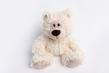 plush bear white, on a white background, place for text
