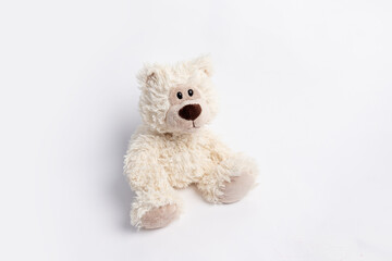 plush bear white, on a white background, place for text