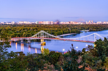 Pedestrian bridge across the Dnieper River in Kiev, Ukraine