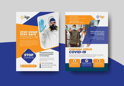 COVID-19 Health Awareness Flyertemplates Pack with Blue & Orange Accents