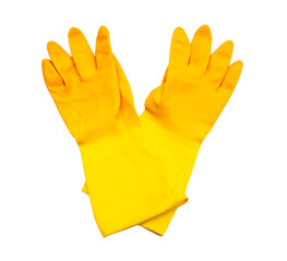Pair of yellow rubber household cleaning gloves