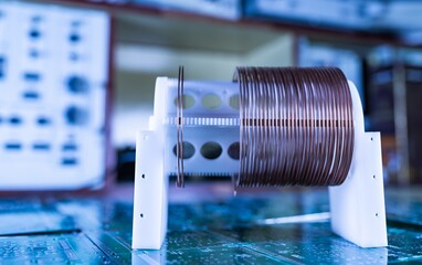 Close-up of a coil of copper wire