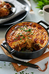 Casserole with beef and mashed potatoes with cheese