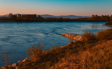 Fototapeta premium Beautiful sunset near Osterhofen, Danube, Bavaria, Germany