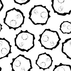 Abstract moon crater vector seamless pattern background. Naive style hand drawn mix of asteroid imprints black and white backdrop Modern all over print of astronomical lunar circles for space concept.