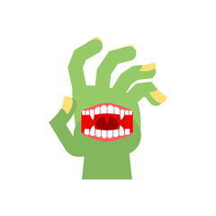 Zombie Hand with mouth isolated. mouth on palm vector illustration