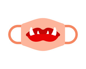 Protective mask template with vampire mouth. Coronavirus protection. Homemade mask model. Individual mask design with teeth COVID-19. Pandemic self-isolation