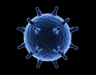 Coronavirus cells or bacteria molecule. Virus Covid-19. Virus isolated on black. Bacteria, cell infected organism. 3d Rendering