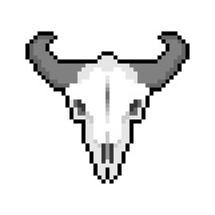 Skull cow pixel art. Skeleton head of bull 8 bit. vector illustration