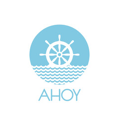 Flat blue silhouette of helm on the water. Powder blue circle isolated on white background.