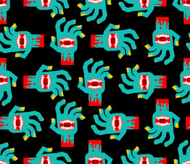 Zombie Hand with mouth pattern seamless. mouth on palm background