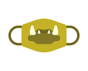 Protective mask template with Goblin green mouth. Coronavirus protection. Homemade mask model. Individual mask design with teeth COVID-19. Pandemic self-isolation