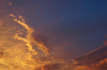Fototapeta na wymiar Dramatic sunset sky. Fire clouds.