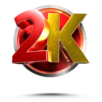 3D illustration 2k floating out of the red circle isolated on a white background.(with Clipping Path).