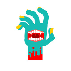 Zombie Hand with mouth isolated. mouth on palm vector illustration