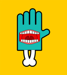 Zombie Hand with mouth isolated. mouth on palm vector illustration