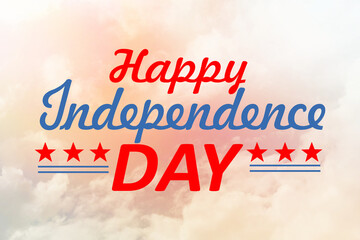 Happy independence day banner or card  with blue sky