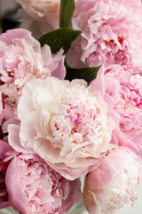 Beautiful bouquet of pink peonies.Floral shop concept . Beautiful fresh cut bouquet. Flowers delivery