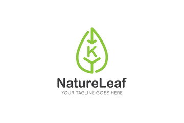 initial letter k leaf logo and icon vector illustration design template