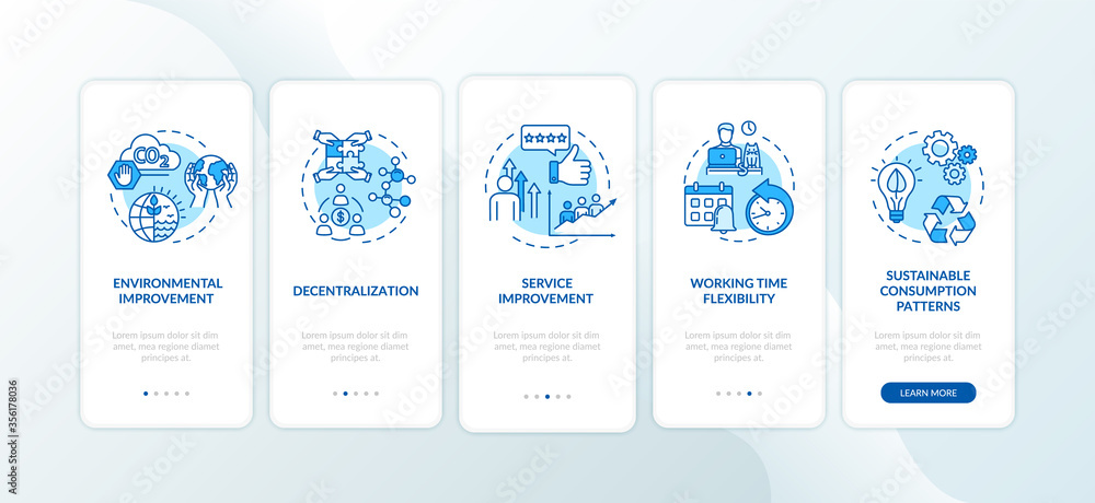 Poster peer economy benefits onboarding mobile app page screen with concepts. on demand business advantages