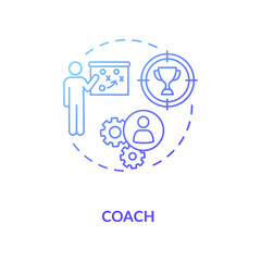 Coach concept icon. Professional mentor, education specialist idea thin line illustration. Teacher for professional and personal growth. Vector isolated outline RGB color drawing