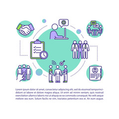 Group cooperation concept icon with text. Work together on corporate project. Effective leadership PPT page vector template. Brochure, magazine, booklet design element with linear illustrations