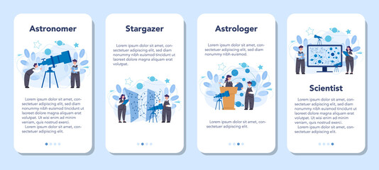 Obraz na płótnie Canvas Astronomy and astronomer mobile application banner set.