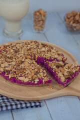 Almond on Purple Cake. purpel sweet potato brownie.