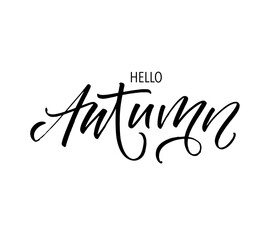 Hello Autumn phrase. Modern vector brush calligraphy. Ink illustration with hand-drawn lettering. 