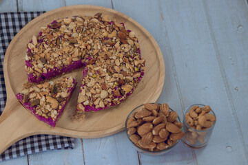 Almond on Purple Cake. purpel sweet potato brownie.
