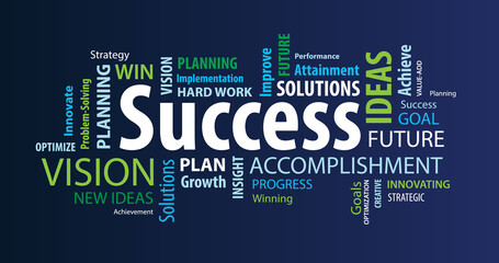Success Word Cloud on a Blue Background