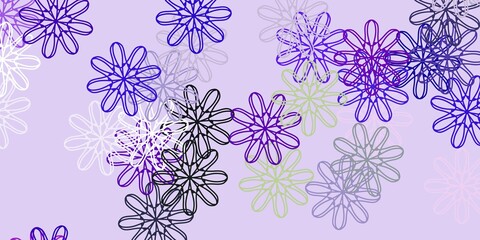 Light Pink, Green vector doodle background with flowers.