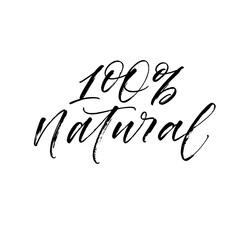 Fototapeta premium 100% natural phrase. Hand drawn brush style modern calligraphy. Vector illustration of handwritten lettering. 