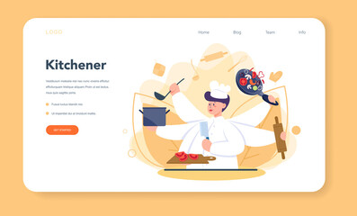 Restaurant chef cooking web banner or landing page. Collection