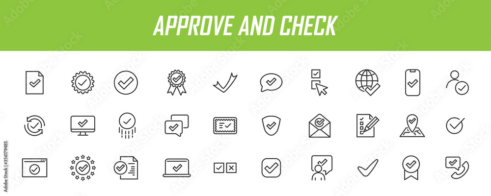 Poster set of linear approve icons. check icons in simple design. vector illustration