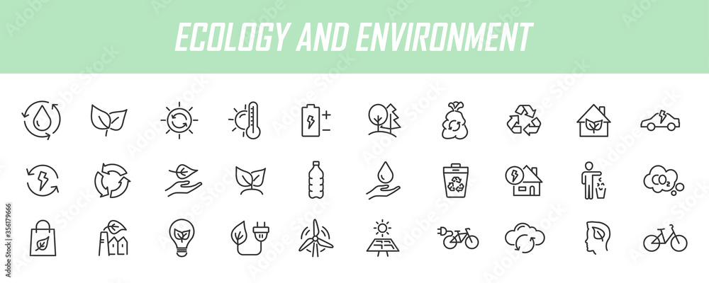 Poster set of linear ecology icons. environment icons in simple design. vector illustration