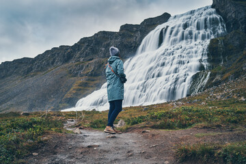 The waterfall Dynjandi. Iceland. Northern fjords.