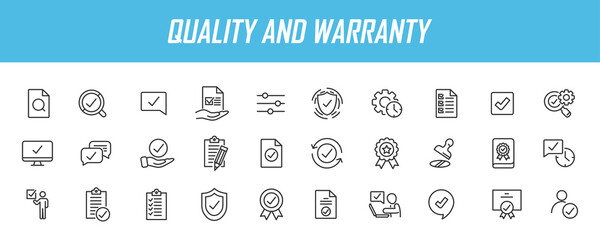 Set of linear quality icons. Guarantee icons in simple design. Vector illustration