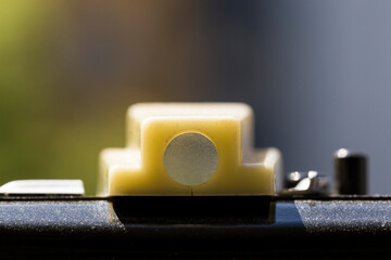 Macro detail of the plastic viewfinder of an old, collector's item film camera made in the ex...