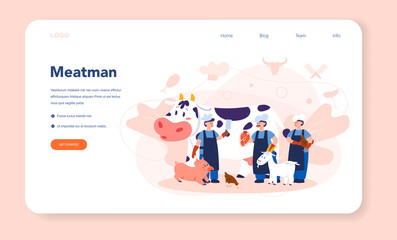Butcher or meatman web banner or landing page. Fresh meat