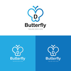initial letter d butterfly logo and icon vector illustration design template