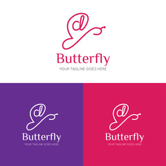 initial letter d butterfly logo and icon vector illustration design template