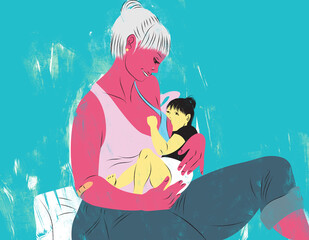 Mother breastfeeding her baby illustration