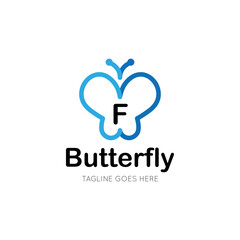 initial letter f butterfly logo and icon vector illustration design template