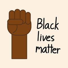 “Black lives matter” text and dark skin tone fist raised up