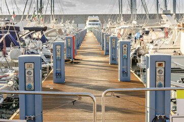 Electric charging stations on the harbor walkway